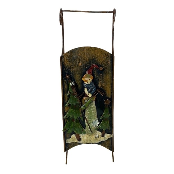Sleigh Metal Wall Hanging Christmas Decor Snowman by Ganz - Picture 1 of 10